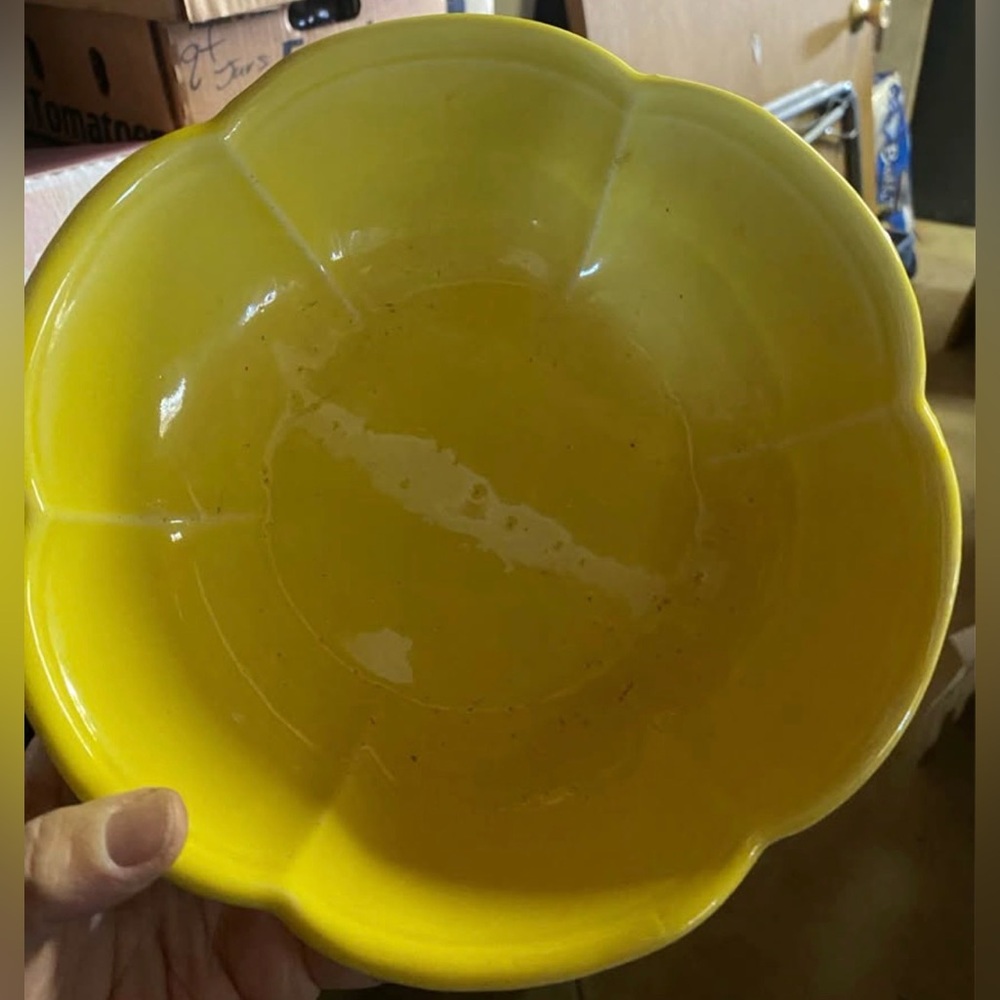 Vintage McCoy Bright Yellow Ceramic Bowl with Scalloped Edge